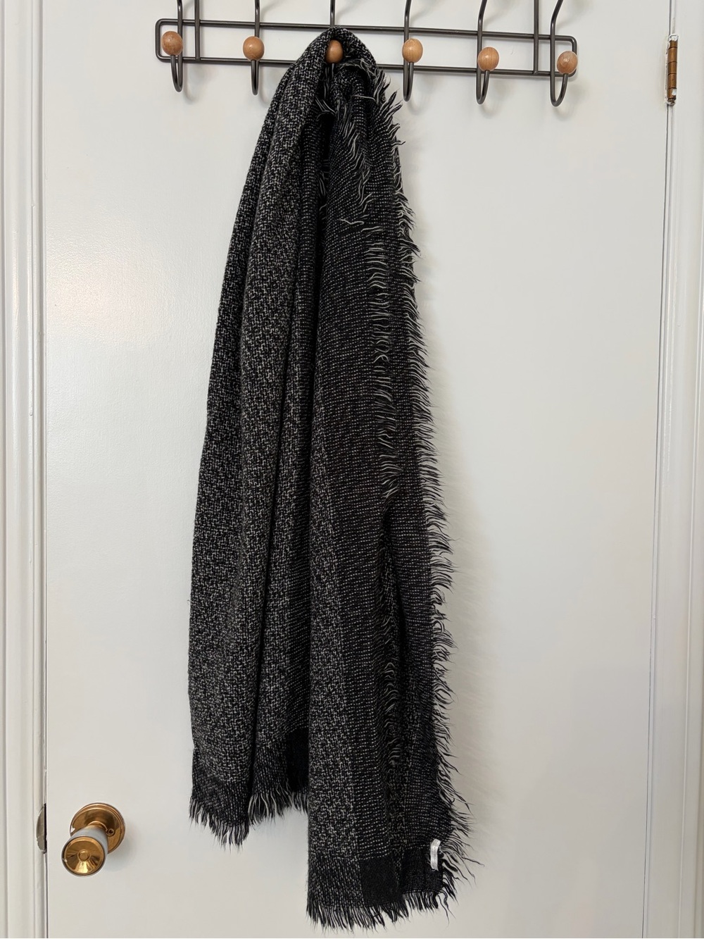 Black Fringed Woven Scarf